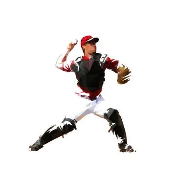 Baseball catcher throwing ball, isolated low polygonal vector illustration Stock Illustration