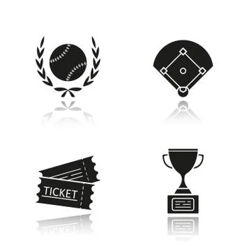 Baseball championship drop shadow black icons set Illustrazione stock