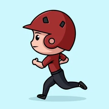 Baseball chibi character with helm in running pose Stock Illustration