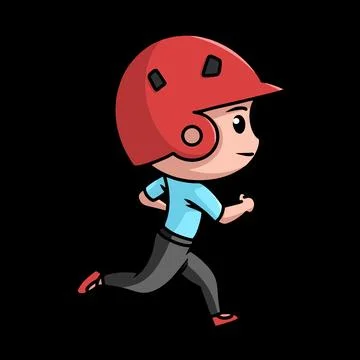 Baseball chibi character with helm in running pose in black background Stock Illustration