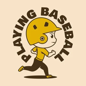 Baseball chibi character with helm in running pose with text Stock Illustration