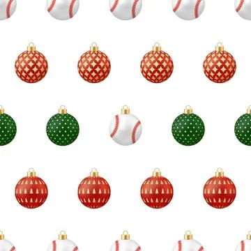 Baseball christmas Unique Seamless Pattern of Holiday Ornaments and Basebal.. Stockillustratie