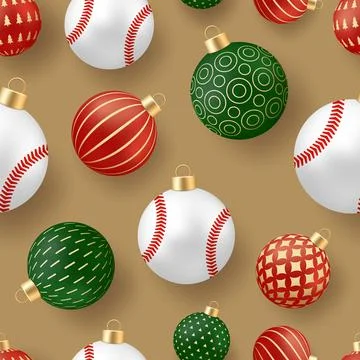 Baseball christmas Vibrant Seamless Pattern of Festive Christmas Ornaments .. 스톡 일러스트