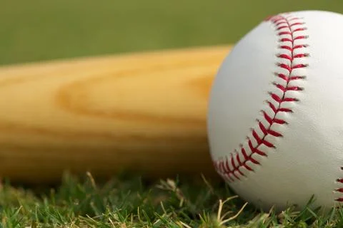 Baseball close up &amp; bat Stock Photos