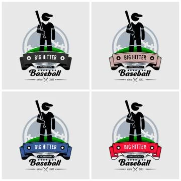 Baseball club logo design. Vector artwork of baseball player holding a bat po Stock-Illustration