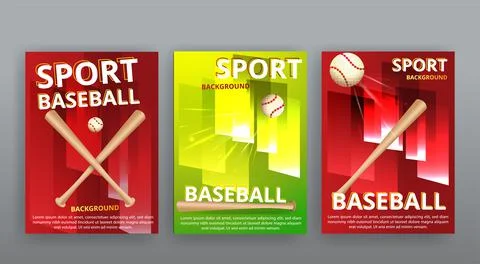 Baseball competition vector flyer template, realistic baseball equipment Stock Illustration