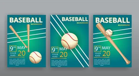 Baseball competition vector flyer template, realistic baseball equipment Stock Illustration