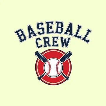 Baseball crew team logo with baseball and bats on red circle tshirt design Stock Illustration