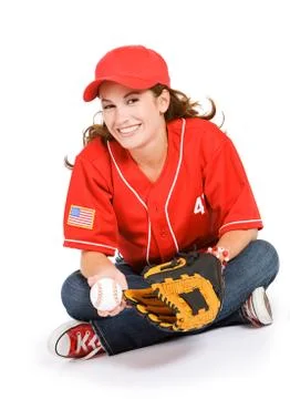 Baseball: cute baseball fan sitting Stock Photos