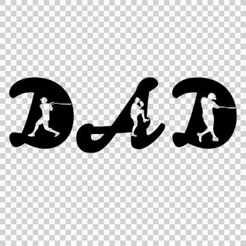 Baseball Dad Text With Three Player Silhouettes Inside and Illustrazione stock