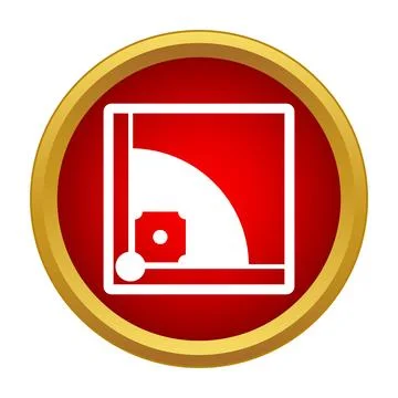 Baseball diamond with home plate in a red circular icon Stock Illustration