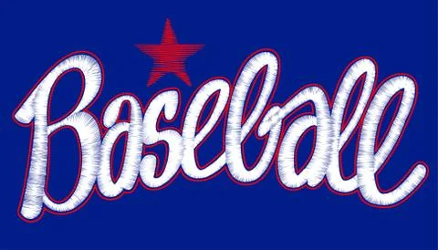 Baseball digitized machine embroidery script with star design Stock Illustration