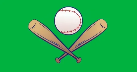 Baseball dropping and rolling toward bats as blue glow pulses behind emblem on Stock Footage 317213319