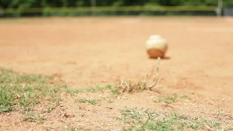 Baseball Drops into the Outfield and is Picked Up Stock Footage 83058171