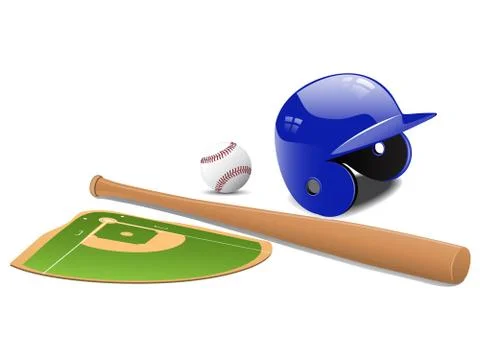 Baseball elements - field, ball and accessories Stock Illustration