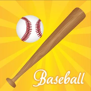Baseball elements over stripes yellow, vector illustration Stock Illustration