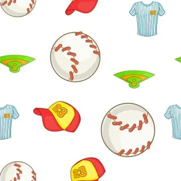 Baseball elements pattern, cartoon style Stock Illustration