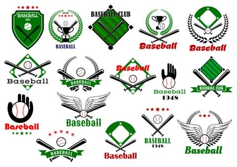 Baseball emblems or logo with game equipments Illustrazione stock