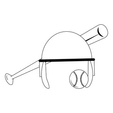 Baseball equiment elements icon cartoon in black and white Stock Illustration