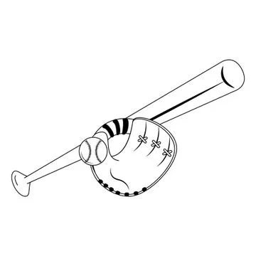 Baseball equiment elements icon cartoon in black and white Stock Illustration