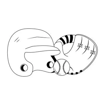 Baseball equiment elements icon cartoon in black and white Stock Illustration