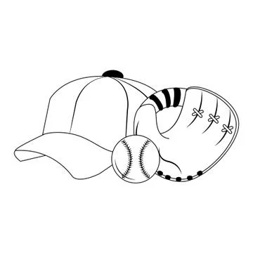 Baseball equiment elements icon cartoon in black and white Illustrazione stock