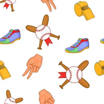 Baseball equipment pattern, cartoon style Stock Illustration