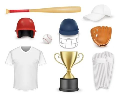 Baseball equipment set, vector isolated illustration. Realistic baseball player Stock Illustration