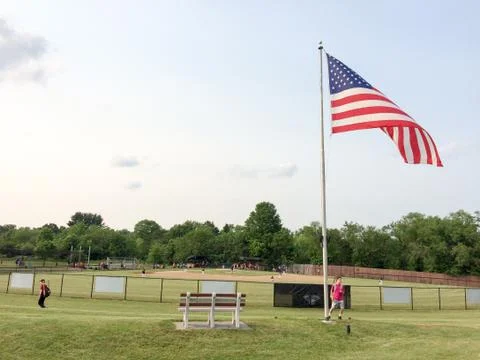 Baseball field with american flag Stock Photos