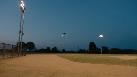Baseball field at dusk, pan Stock Footage 110053577