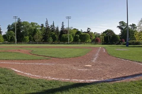 Baseball field at dusk Stock Photos