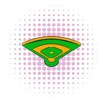 Baseball field icon, comics style Stock Illustration