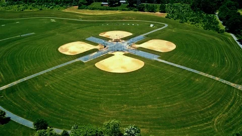Baseball Fields Complex in Little Town 4K Stock Footage 95013995