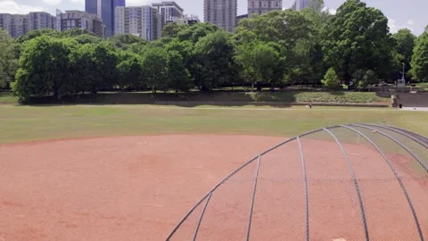 Baseball Fields Overlooking Midtown Atlanta Skyline (Drone Shot) Stock Footage 292918673