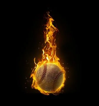 Baseball, on fire on black background Stock Photos