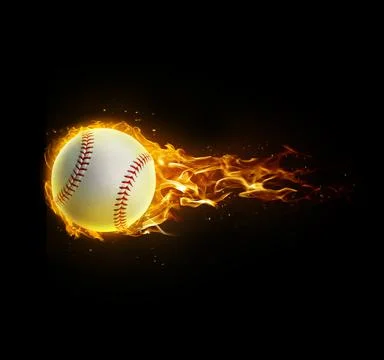 Baseball, on fire on black background Stock Photos