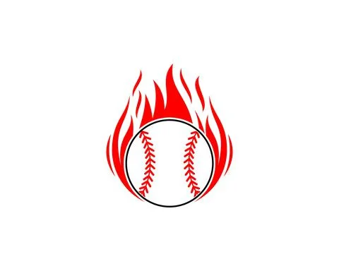 Baseball with fire flame behind Stock Illustration