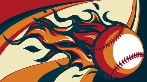 Baseball with flames on colored background vector illustration Stock Illustration