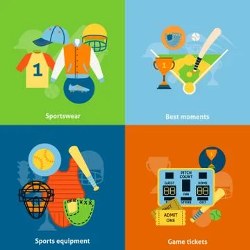 Baseball flat icons composition print Stockillustratie