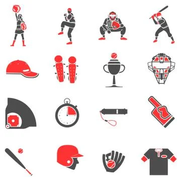 Baseball flat icons set Stock Illustration