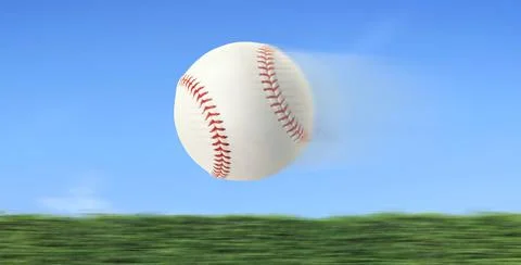 Baseball flies in fast motion in a competitive Stock Photos