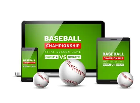 Baseball flyer mobile screen design game tournament. Vector baseball sport Stock Illustration