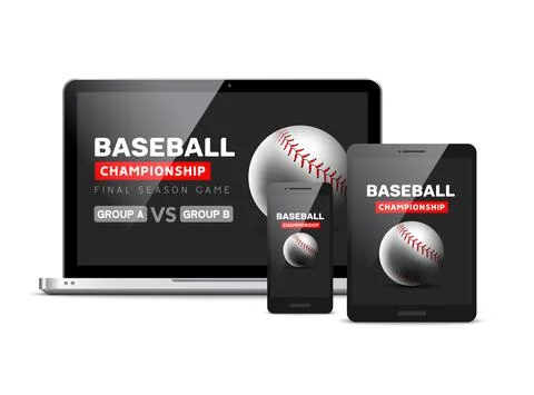 Baseball flyer mobile screen design game tournament. Vector baseball sport Stock Illustration