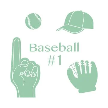 Baseball foam finger, ball, cap, glove. Sport, fan Stock Illustration