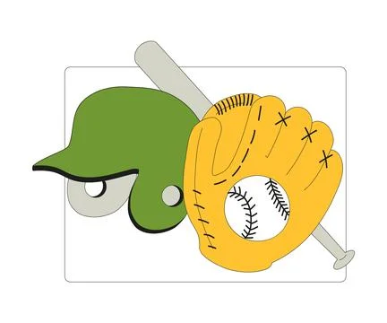 Baseball Game Attribute with Glove, Bat and Helmet Vector Illustration Stock Illustration