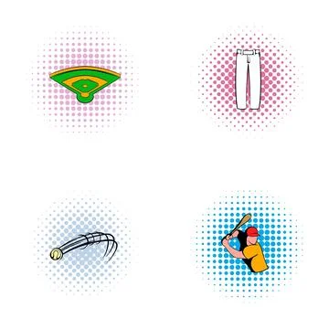Baseball game elements in comic halftone style Illustrazione stock