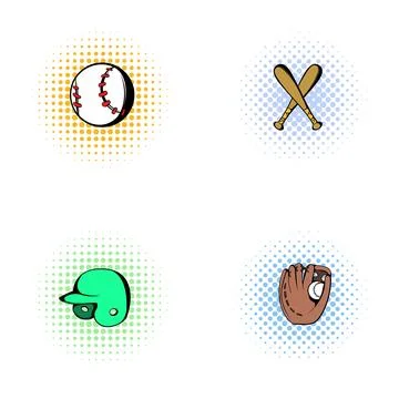 Baseball game equipment set of four icons Stock Illustration