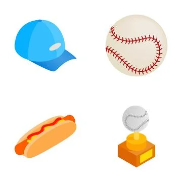 Baseball game isometric icons set with cap and hot dog Stock Illustration