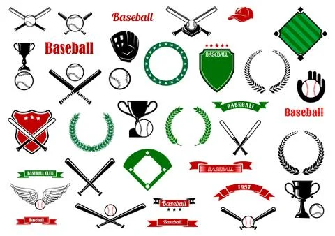 Baseball game sport items and designelements Stock Illustration