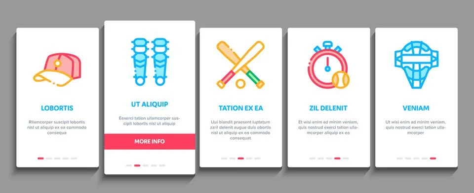 Baseball Game Tools Onboarding Elements Icons Set Vector イラスト素材